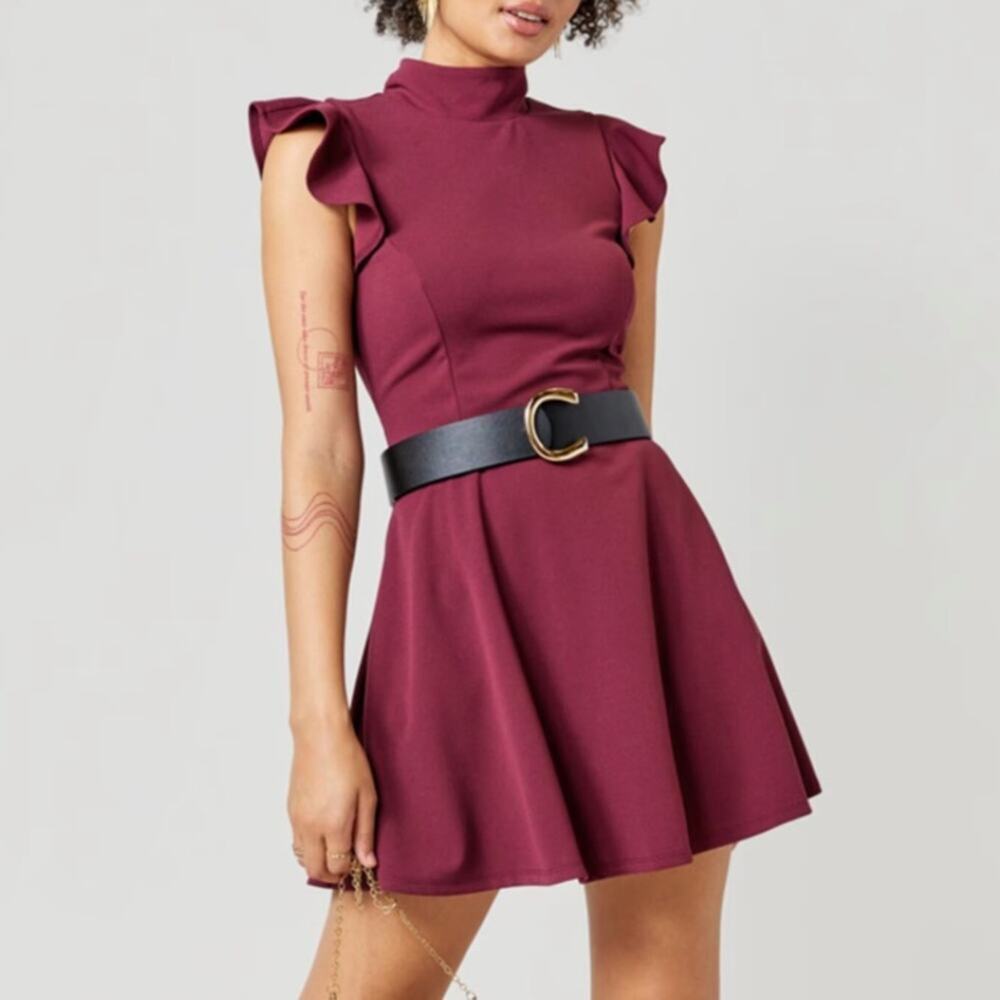 Phyllis High Neck Ruffle Sleeve Flare Dress IX